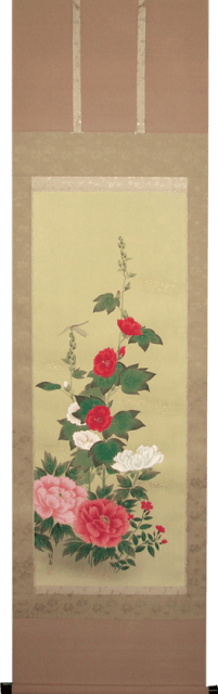 牡丹に立葵 掛軸